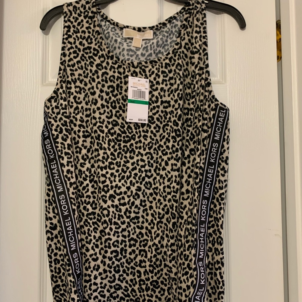 NWT Micheal Kors sleeveless leopard print top with logo stripe sides